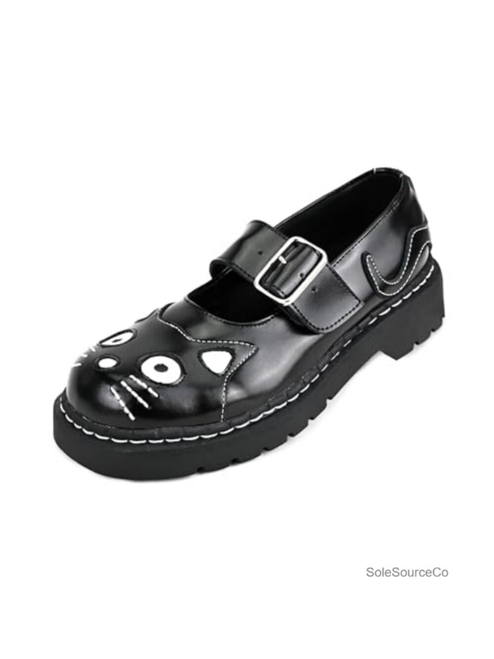 Leather Kitty Mary Jane Oxford Shoes Round Toe Ankle Strap Low Heel